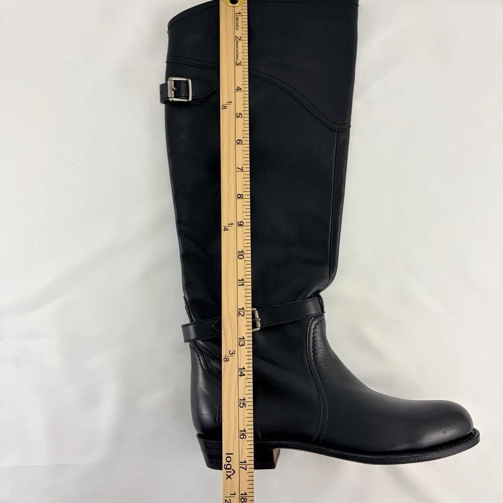 Frye Women Black Leather Riding Boots Knee High Buckle Goodyear Welt Size 6